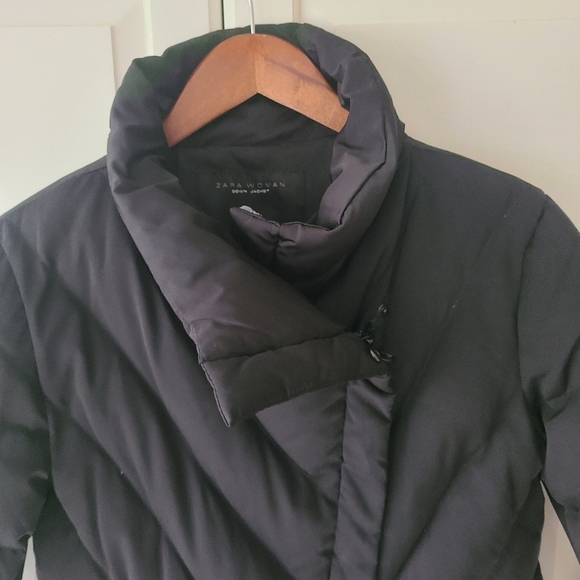 Zara Woman Asymmetrical Down Puffer Jacket Black Size L - Picture 3 of 8